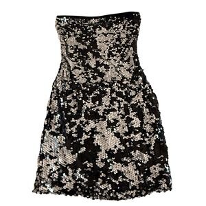 COTTON CLUB Black Silver Sequin Strapless Mini Dress Party Club Size 10